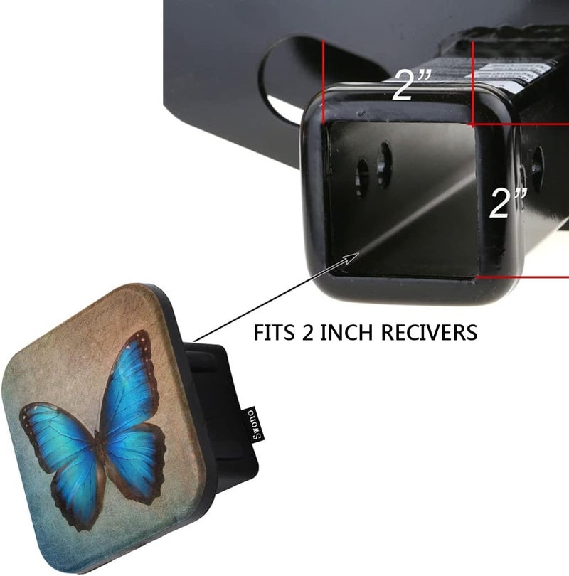Swono Towing Hitch Cover Butterfly, Beautiful Stain Animal Butterflies Blue Trailer Hitch Tube Cover Plug Cap Universal Fit 2 Inch Receiver Hitch Covers for Pickup Trucks SUV Cars - Image 3